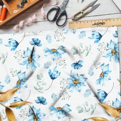 Ткань шифон голубые лёгкие цветы