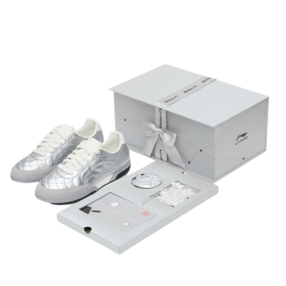 Li Ning Cushioning Slip Resistant Abrasion Resistant Low top Casual Shoes Unisex Silver