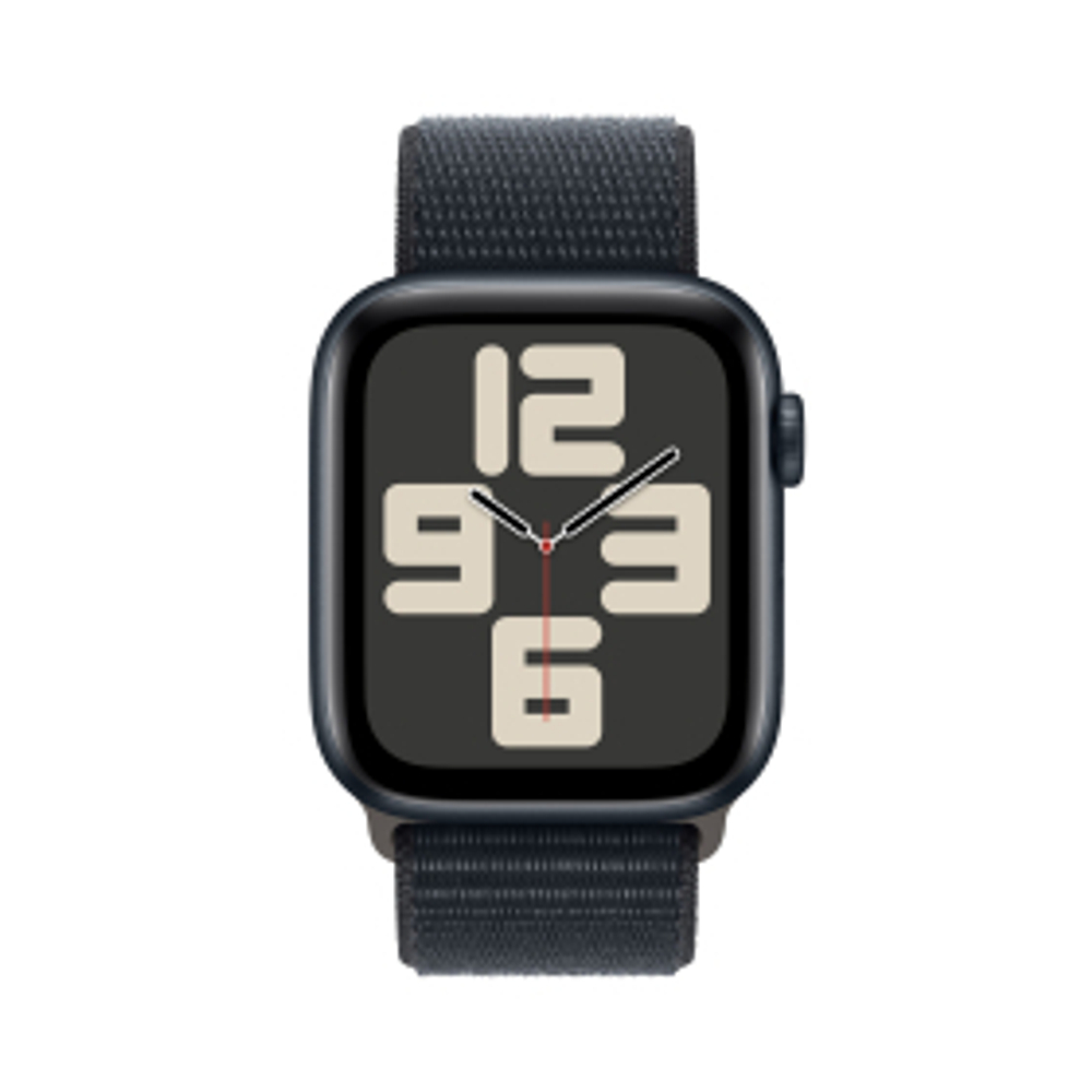 Apple Watch SE 2023, 44 мм, корпус из алюминия цвета «тёмная ночь», спортивный браслет цвета «тёмная ночь»