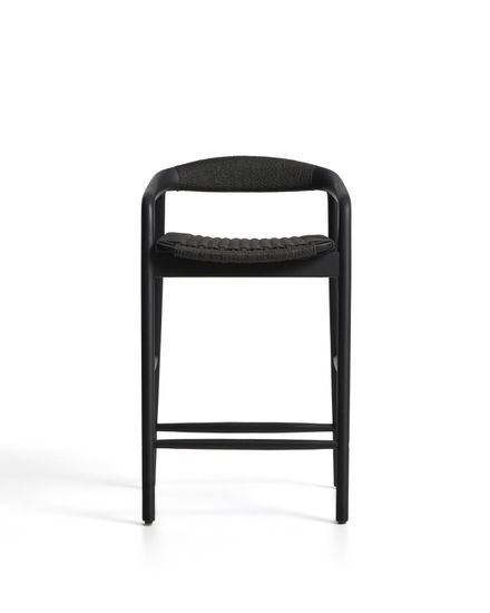 Уличный полубарный стул Derile из массива дуба и веревки в черной отделке