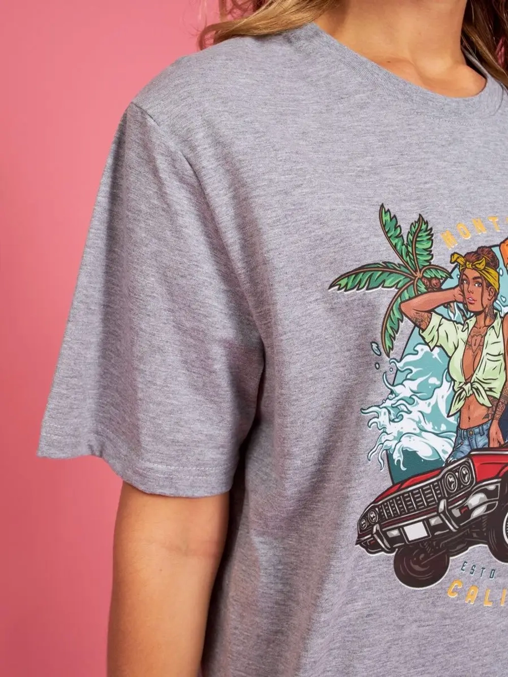 Футболка серая оверсайз с принтом