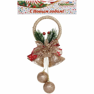 Украшение новогоднее «Колокольчики с цветком» 21*12 см, Золото