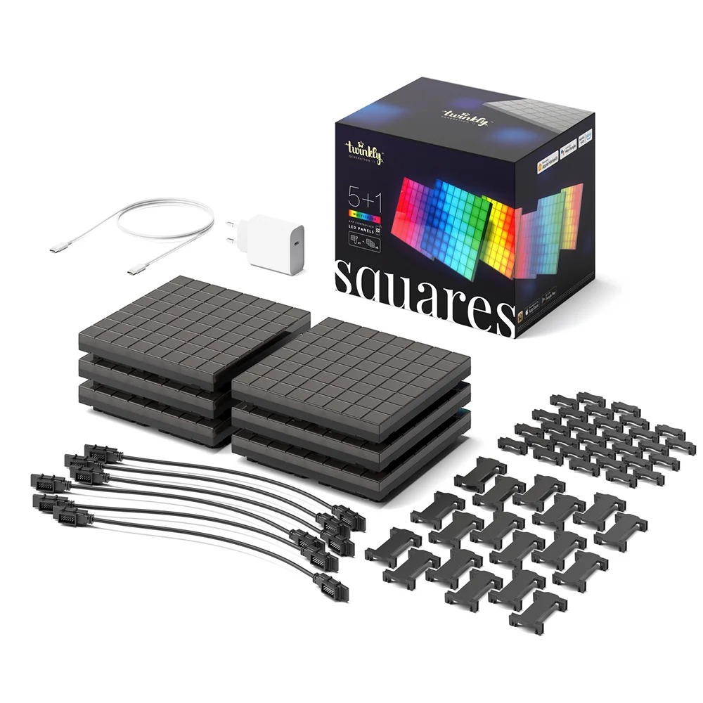 Панели со светодиодной подсветкой Twinkly Squares RGB + BT + Wi-Fi,  6 шт.  (16x16см)