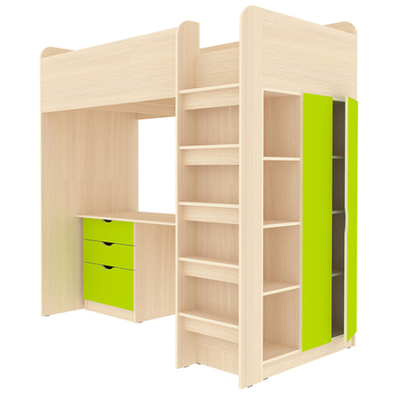 Кровать-чердак КарИВи Polini Simple с письменным столом и Шкаф КарИВиом  Дуб Молочный Лайм