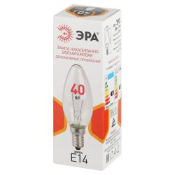 Лампа накаливания ЭРА B-40-E14-230-CL 40Вт 230В свеча прозрачная цветная коробка Е14