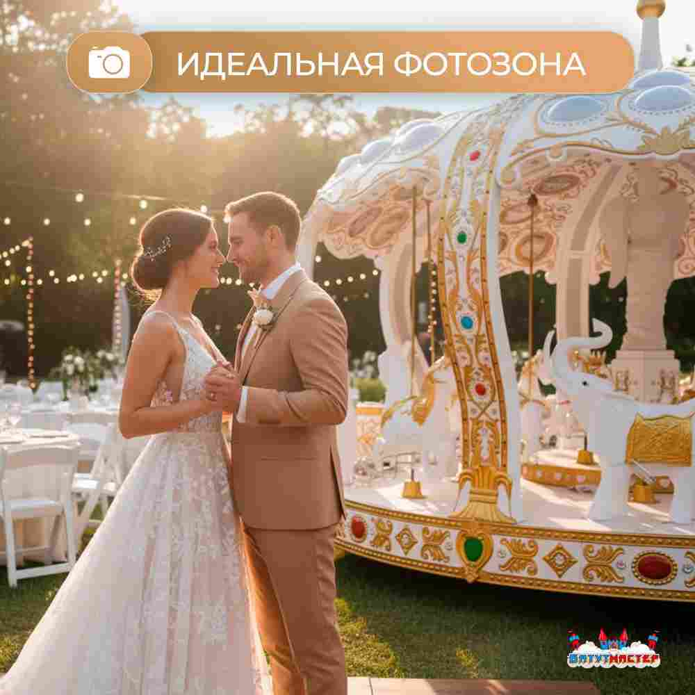 Электрическая свадебная карусель «Сказка» с LED-подсветкой, 12 мест