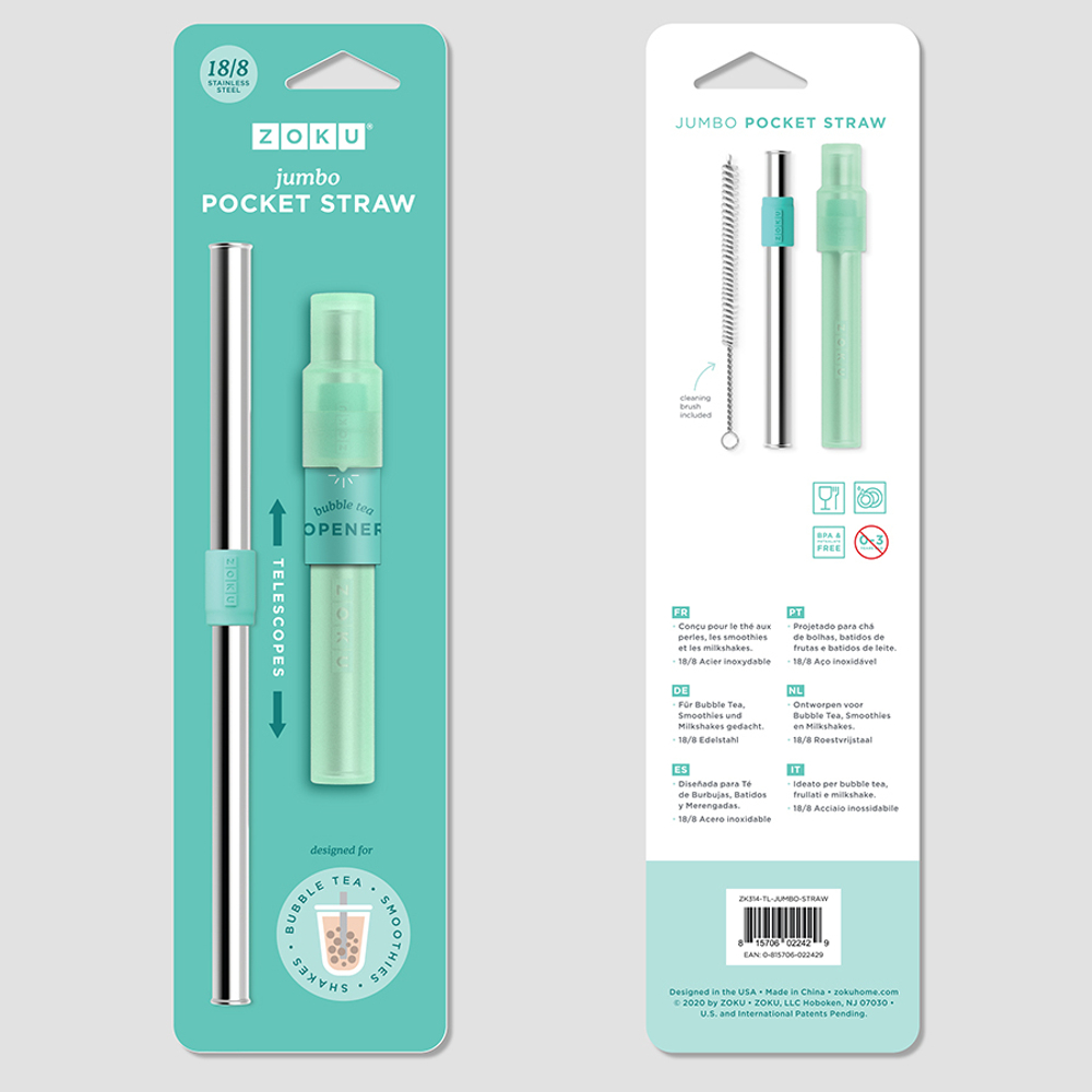 Соломинка из нержавеющей стали jumbo в футляре, мятная