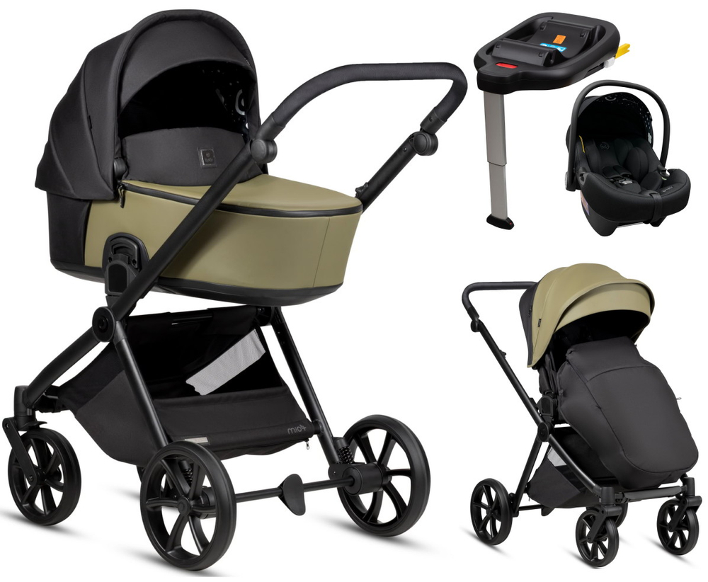 Детская коляска Tutis Mio 3 Plus Leather New 4 в 1 с автокреслом Elo Lux EduSky Black и базой 1622025 Olive
