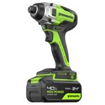 Винтоверт ударный акк. Greenworks GD24ID3, 24V, б/щет, 0-2800об/мин, 4000уд/мин, HEX 1/4, 300Нм, 3 режима,1x4Ач,ЗУ,кор (3802807CUB)