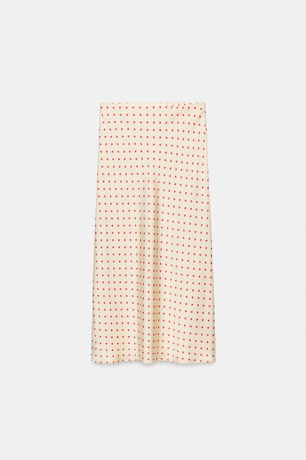 ZARA АТЛАСНАЯ ЮБКА МИДИ В ГОРОШЕК, ЭКРЮ/КРАСНЫЙ