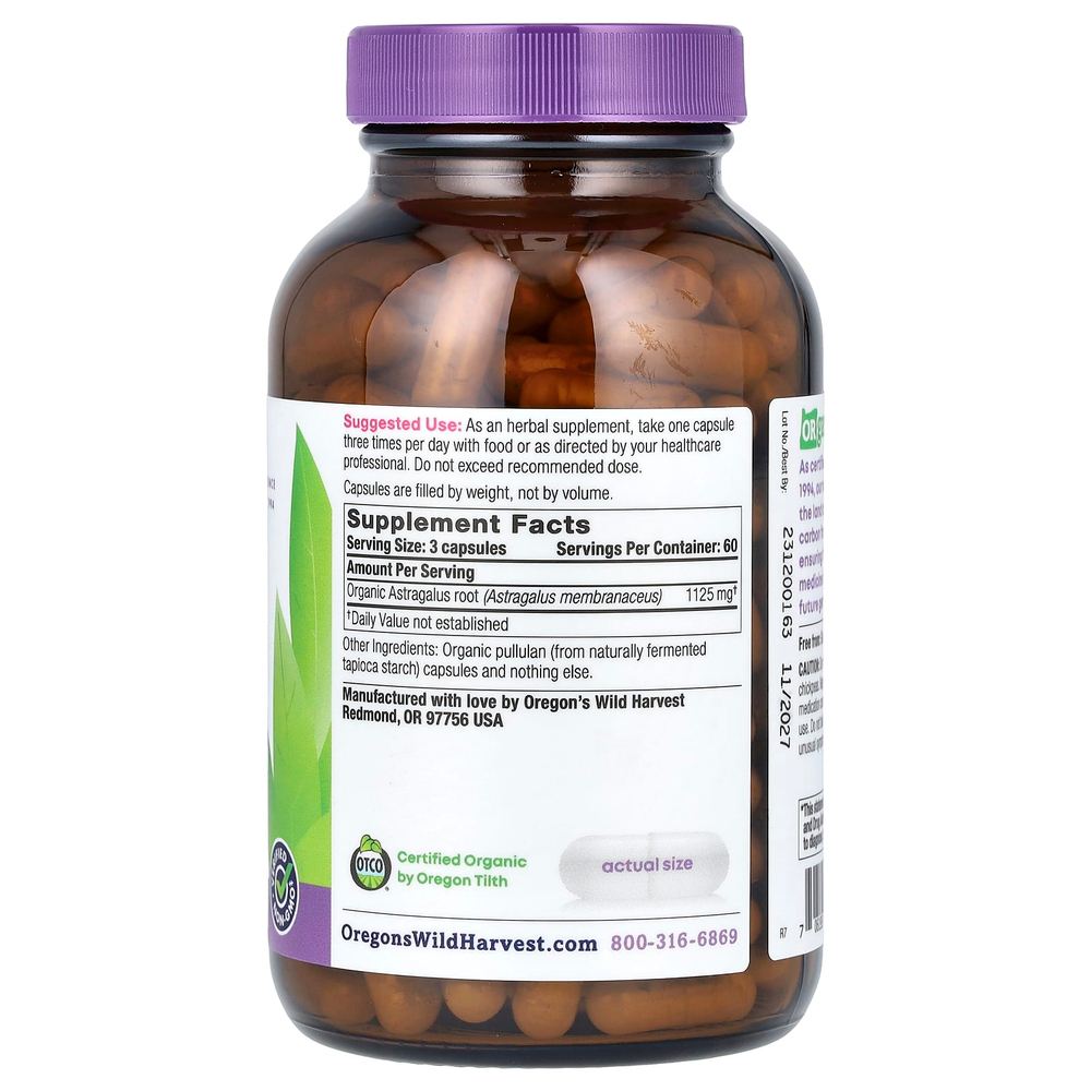 Oregon's Wild Harvest, Органический астрагал, 180 органических веганских капсул (375 мг на капсулу)
