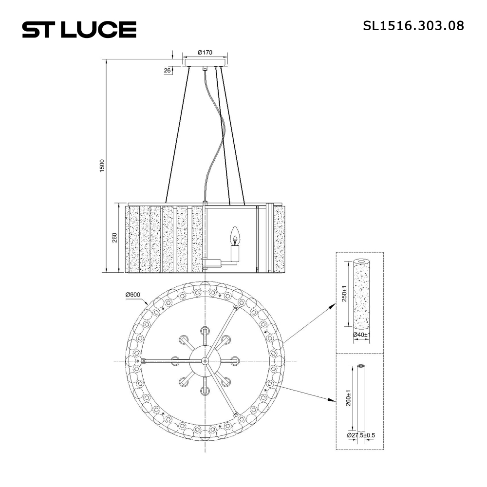 SL1516.303.08 Светильник подвесной ST-Luce Бронза, Прозрачный/Белый алебастр E14 8*40W