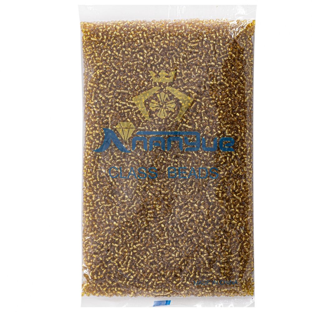 Бисер Alingar размер №8 вес 450 гр., золотистый прозрачный, внутреннее серебрение, пакет