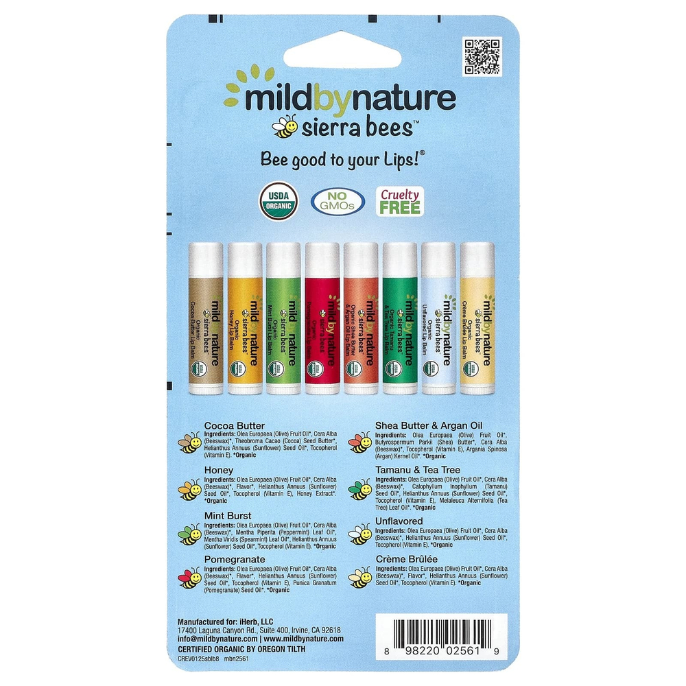 Mild By Nature, Sierra Bees™, набор органических бальзамов для губ, 8 шт. по 4,25 г (0,15 унции)