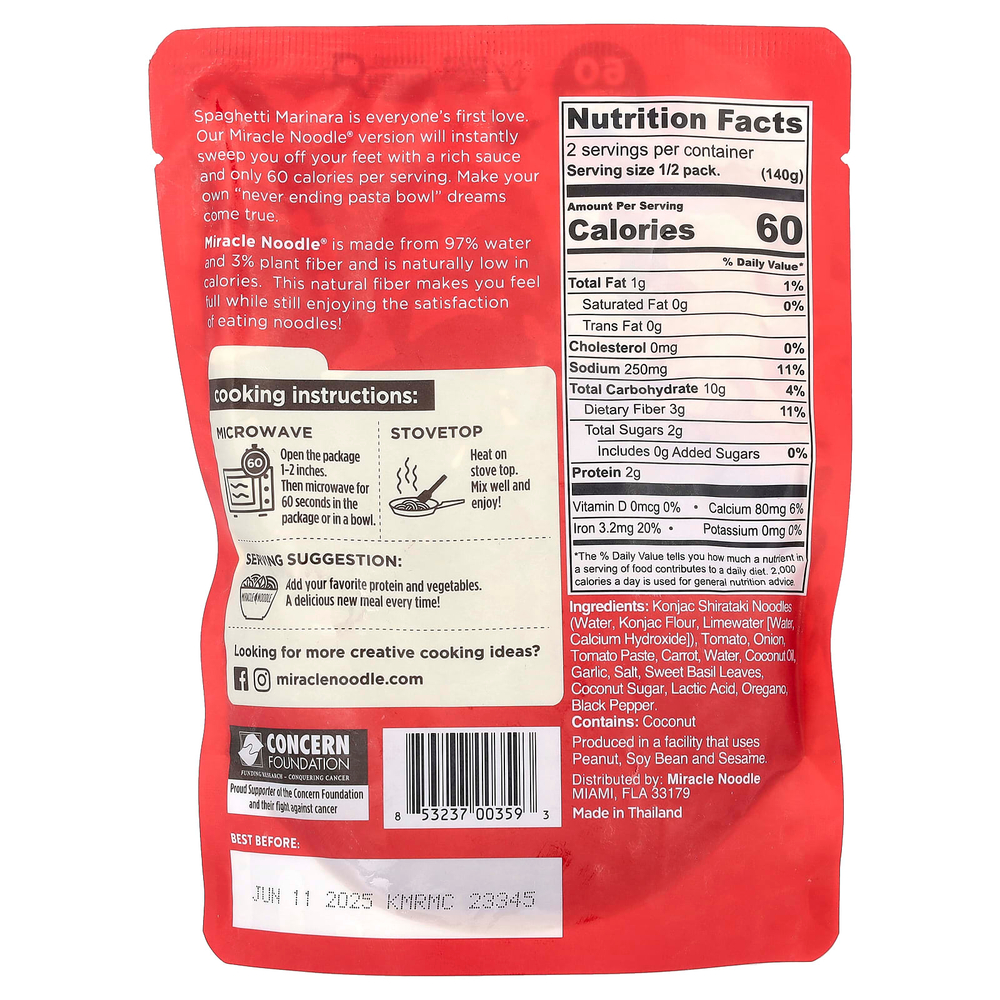 Miracle Noodle, Ready Meal, спагетти с маринарой и растительной лапшой, 280 г (9,9 унции)