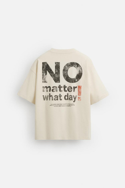 ZARA ФУТБОЛКА С ПРИНТАМИ И ЭФФЕКТОМ ПОТЕРТОСТИ, ЭКРЮ