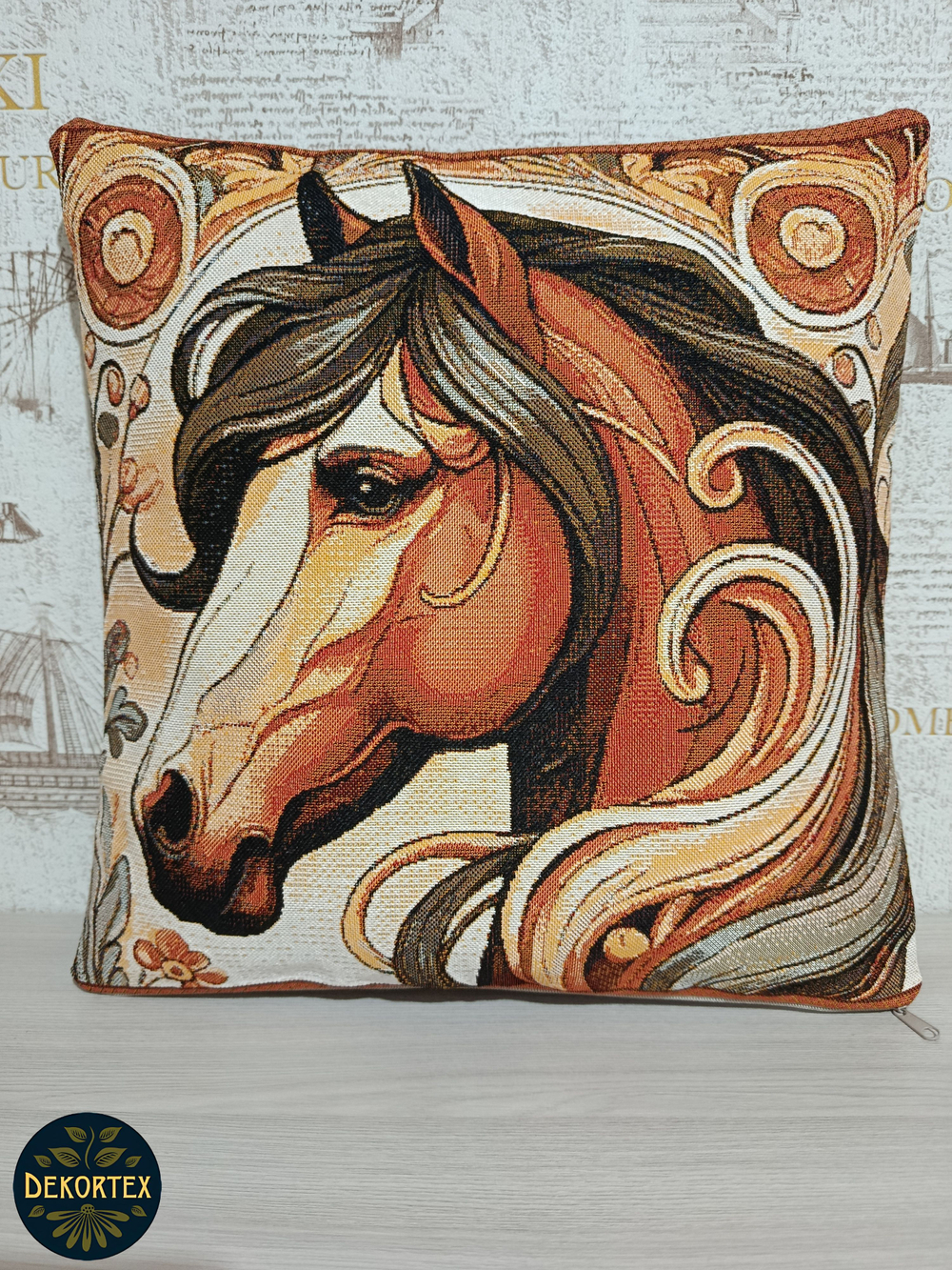 Декоративный гобеленовый чехол для интерьерной подушки Год лошади 38*38