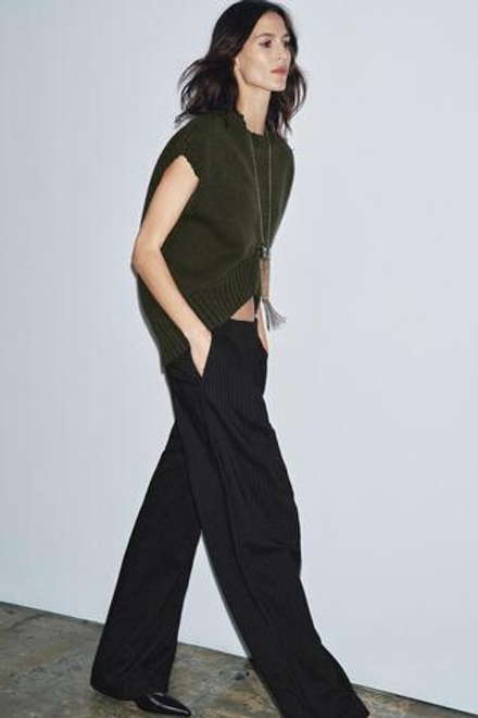 ZARA ЖИЛЕТ ОВЕРСАЙЗ ИЗ ШЕРСТИ С АСИММЕТРИЧНЫМ НИЗОМ, ЗЕЛЕНЫЙ