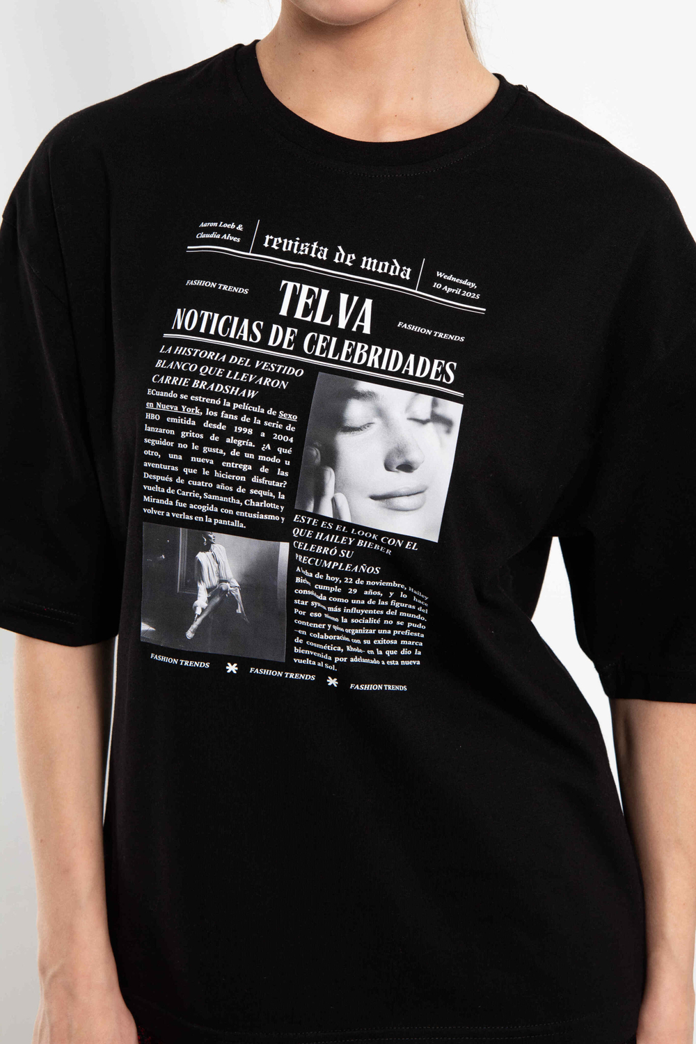 Футболка женская с оверсайз Модная пресса (черная)