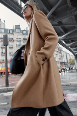 ZARA ПАЛЬТО ДВУБОРТНОЕ С ПОГОНАМИ, РЫЖЕВАТО-КОРИЧНЕВЫЙ