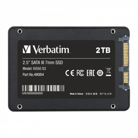 Внутренний накопитель Verbatim Vi550 S3 SSD 2,5'' SATA III 2TB, R/W 560/460 МБ/с