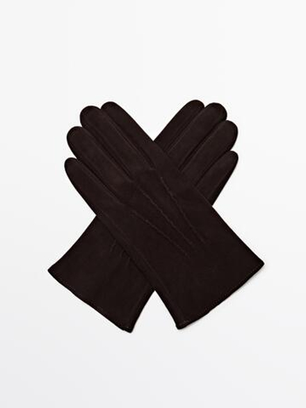 Massimo Dutti Замшевые перчатки, коричневый
