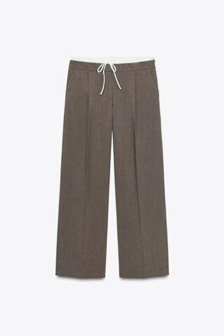 ZARA БРЮКИ-БОКСЕРЫ С КОНТРАСТНОЙ ДЕТАЛЬЮ, СЕРО-КОРИЧНЕВЫЙ