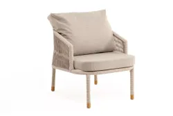 "Верона" кресло плетеное из роупа, каркас алюминий белый муар, роуп бежевый круглый, ткань бежевая 052