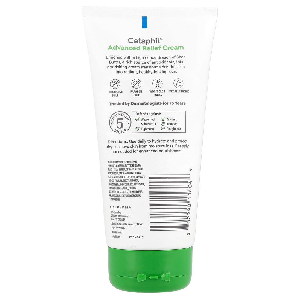 Cetaphil, Улучшенный успокаивающий крем с маслом ши, для длительного ухода за чувствительной кожей, 170 г (6 унций)