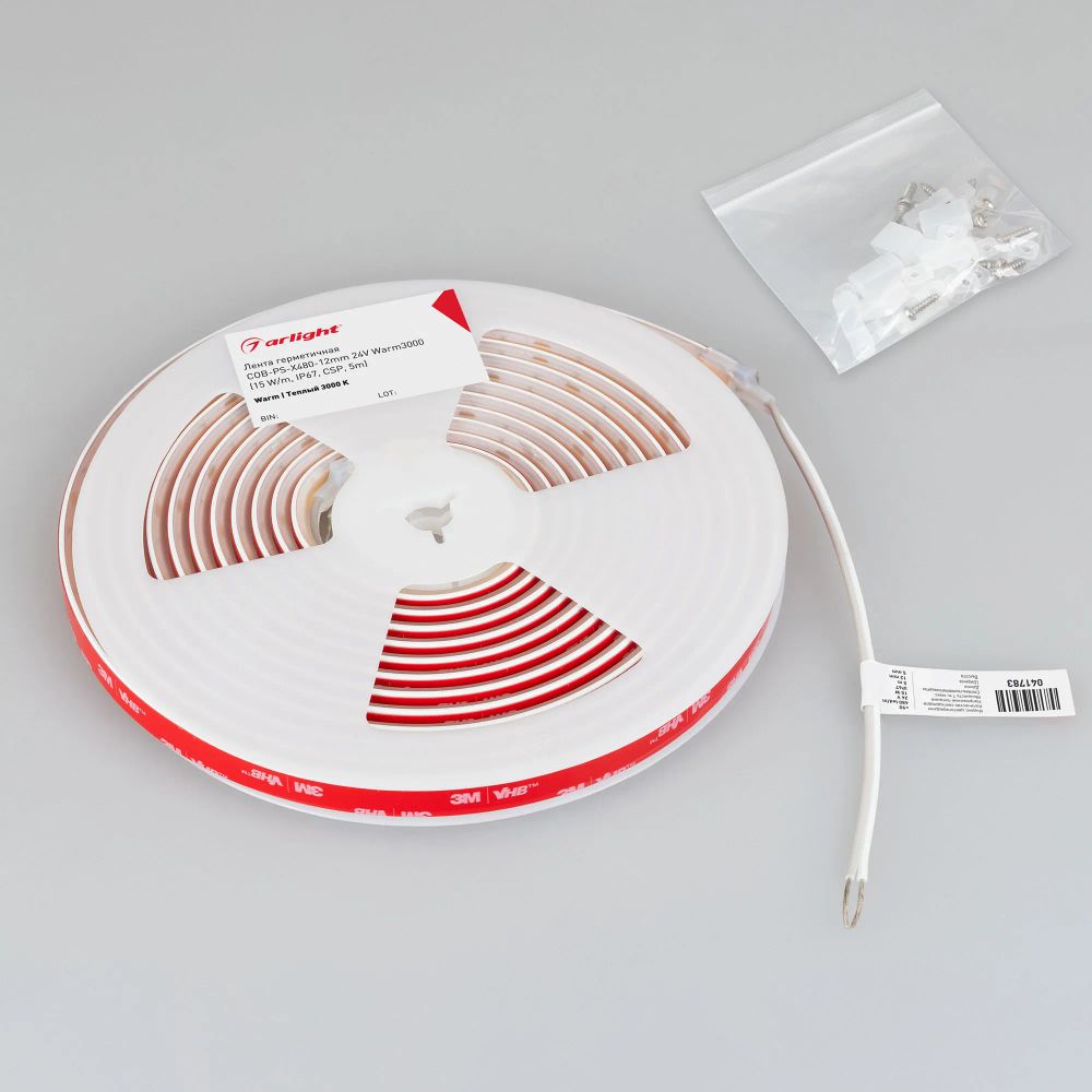 Светодиодная лента герметичная COB-PS-X480-12mm 24V Warm3000 (15 W/m, IP67, TWP100, 5m) (Arlight, -) 041783(1)