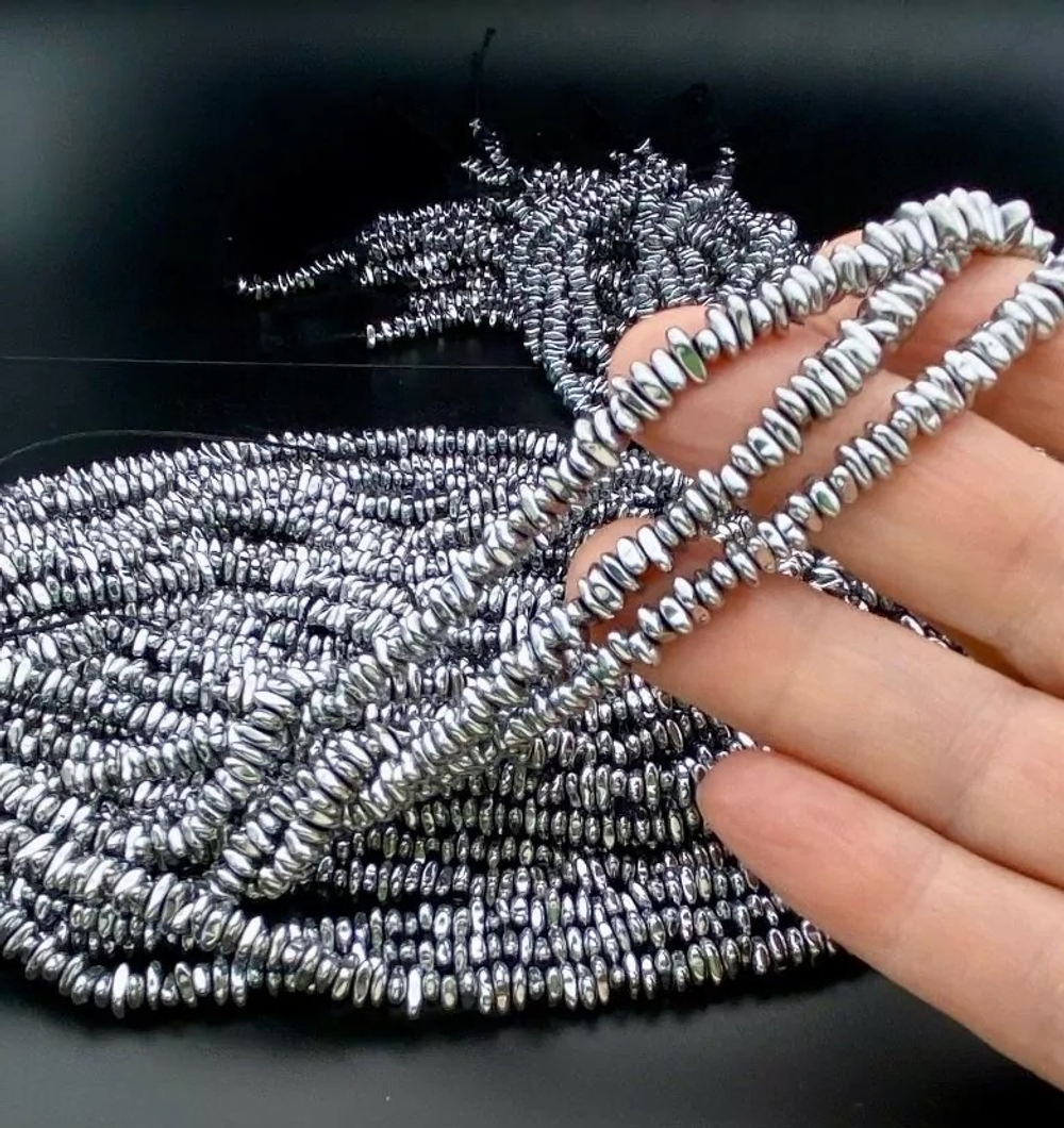 госк52-с Гематит синт. осколки 5*2мм, серебро, 38см