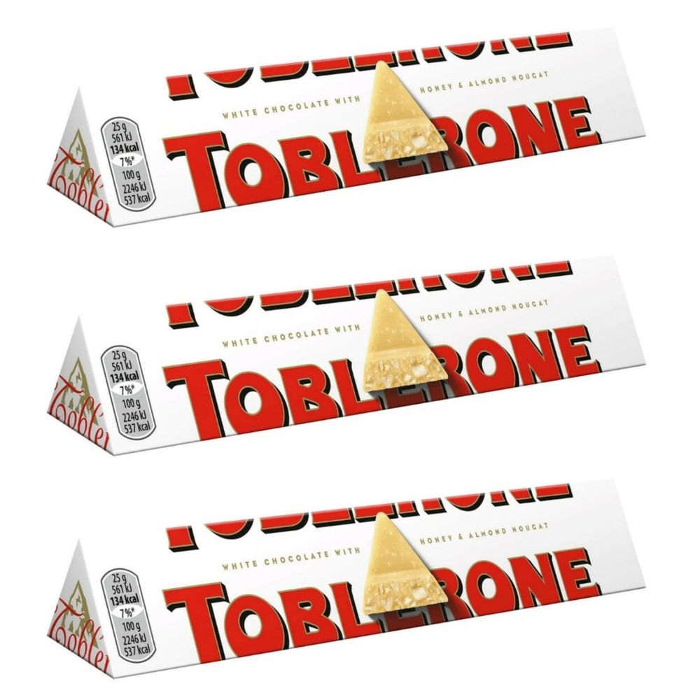 Toblerone шоколад белый с медово-миндальной нугой 100 г, 3 шт