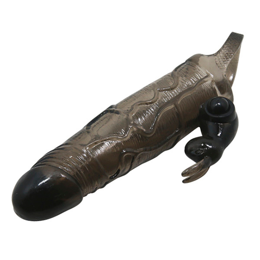 Дымчатая удлиняющая вибронасадка 17см с клиторальным стимулятором Baile Brave Man BI-026225-1