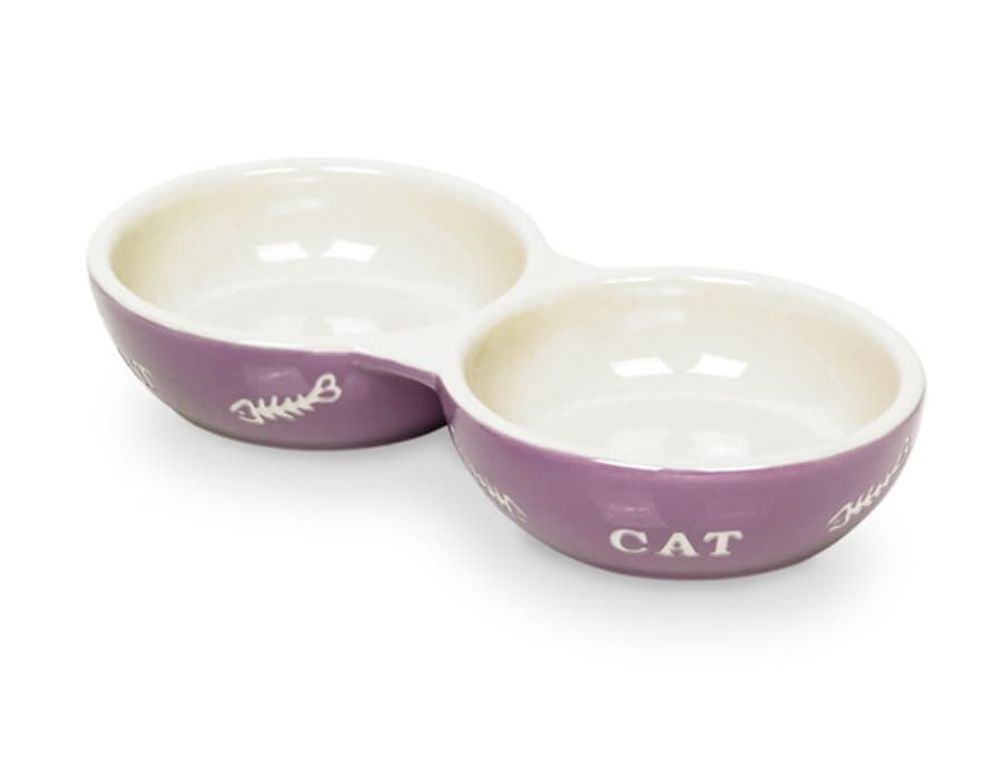Миска двойная 22x11,5x3,5см 0,26л кер. розов. с рис. CAT Nobby
