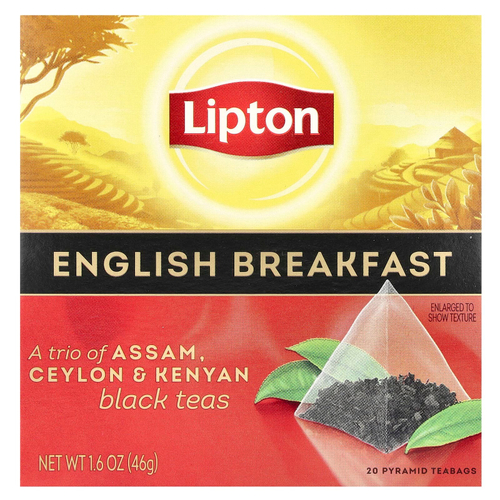 Lipton, Черный чай English Breakfast, 20 чайных пакетиков Pyramid, 46 г (1,6 унции)