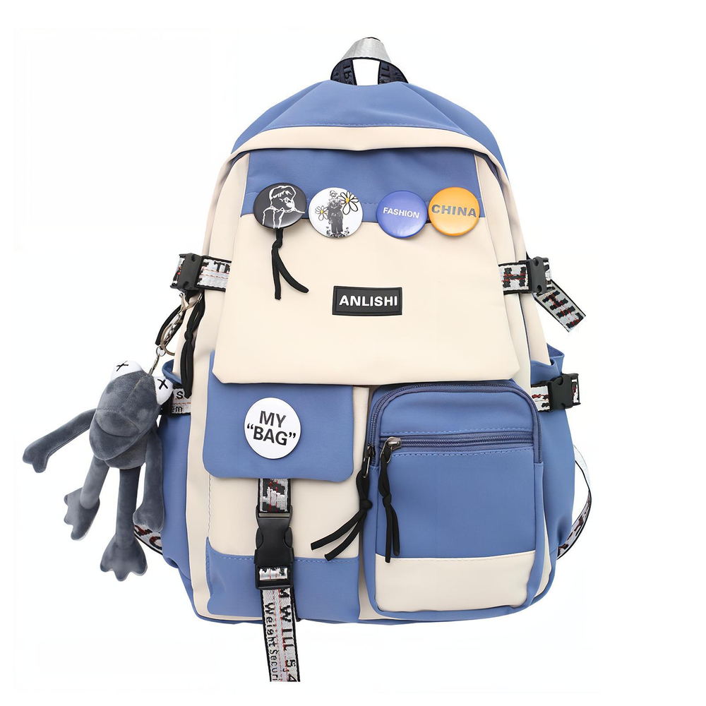 NIGEER Large Capacity Nylon Backpack Regular Unisex Black/Black & White/Gray & Blue