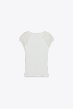 ZARA КОМБИНИРОВАННАЯ ФУТБОЛКА, ЭКРЮ/БЕЖЕВЫЙ