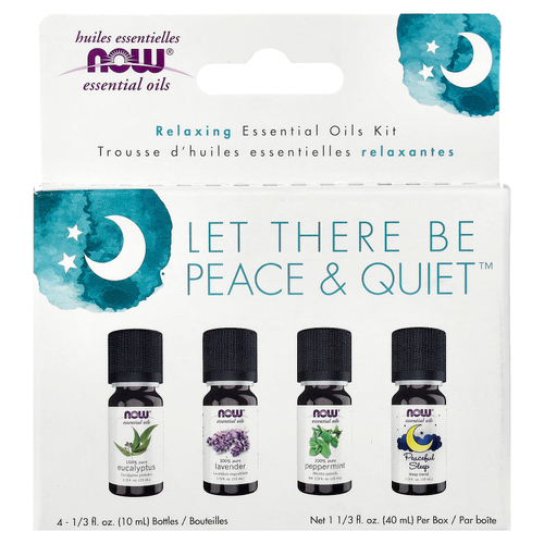 NOW Foods, Let Там Be Peace & Quiet™, набор расслабляющих эфирных масел, 4 флакона по 10 мл (1/3 жидк. унции)
