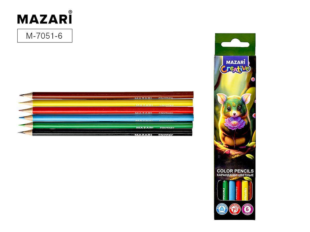 Карандаши 6цв. деревянные "Fantasy" трёхгранный, d грифеля=2,65 мм, коробка с европодв. (Mazari)