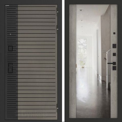 Входная металлическая дверь с зеркалом Бункер HIT Хит B-15 Веллюто кофе / зеркало Макси ФЛЗ - 1 Бетон светлый