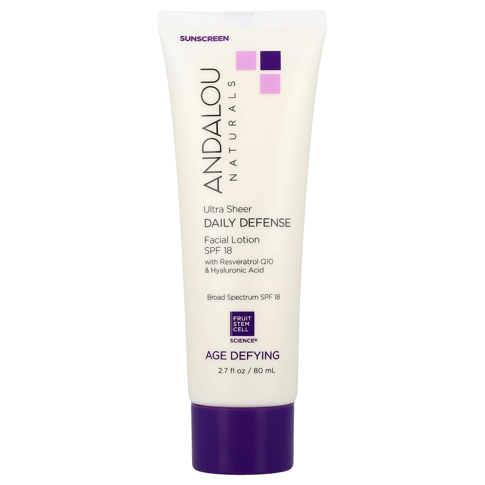 Andalou Naturals, SPF 18, Лосьон для лица, сверхпрозрачная дневная защита с антивозрастным действием, 80 мл (2,7 жидк. унции)