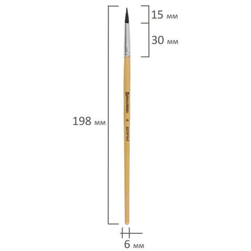 Кисть BRAUBERG, беличья, круглая, № 4, 200181