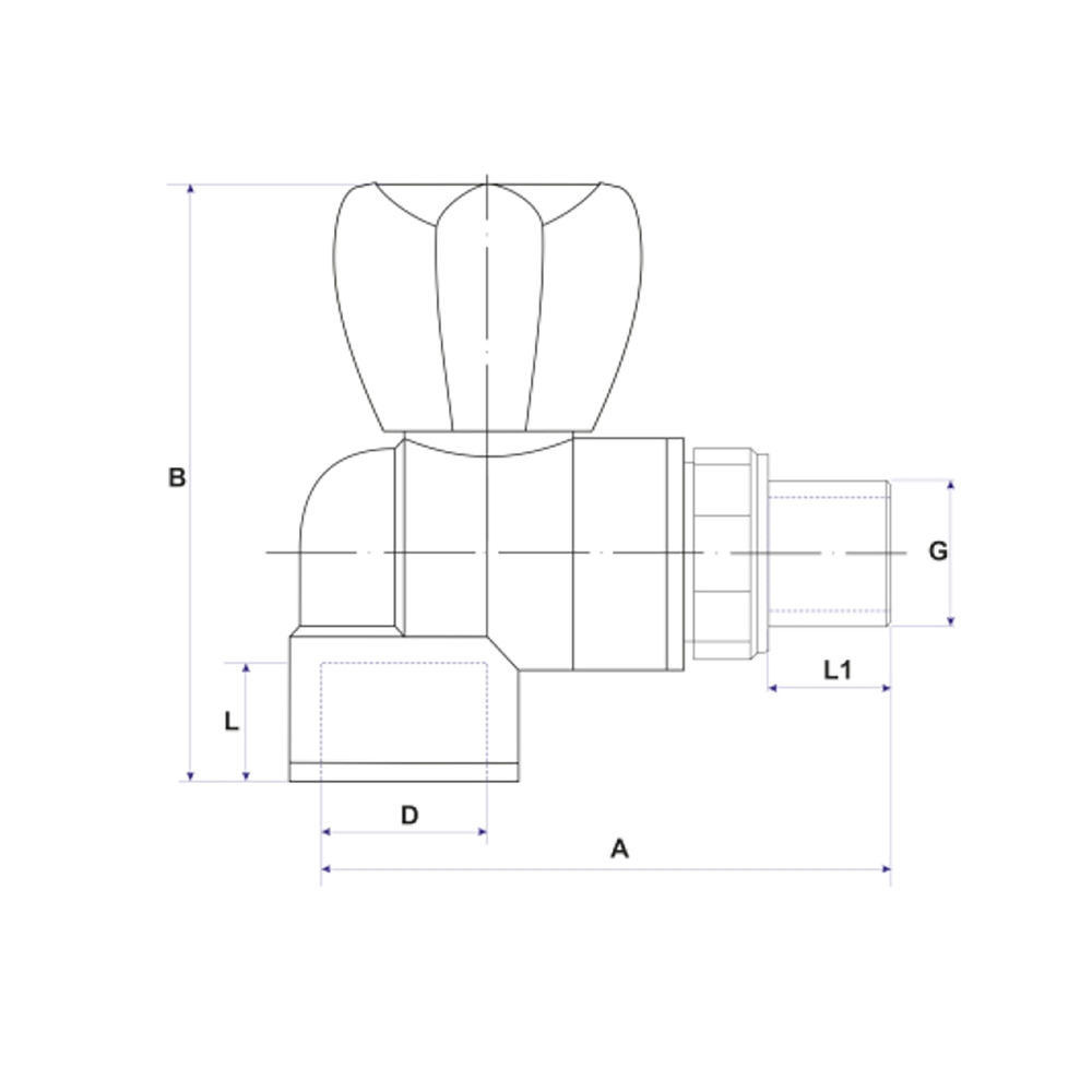 Кран американка шар 25-3/4'' угловой EVER® plast  СЕРЫЙ (Россия)