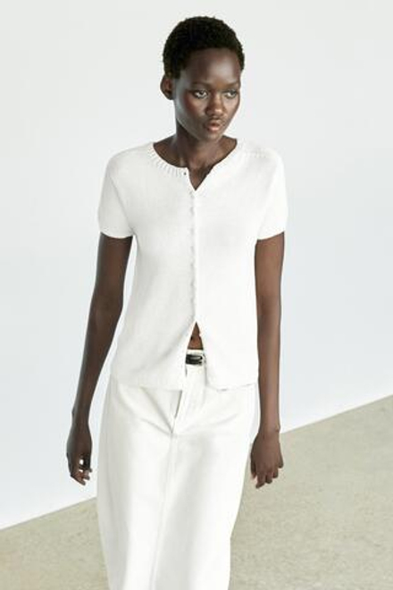 Massimo Dutti Кардиган из смесового хлопка и шелка, белый