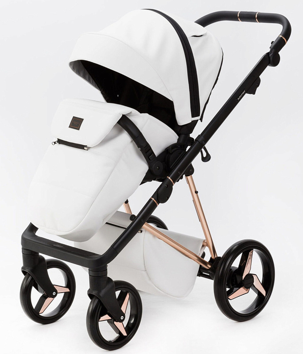 Детская коляска Adamex Quantum Superstar Deluxe 2 в 1 Q-STAR137-K (БЕЛ.КОЖА+РОЗОВ.ДНО+РОЗОВ.ЗОЛОТО РАМА)