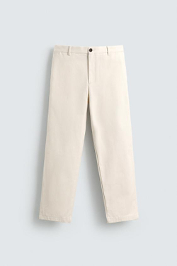 ZARA БРЮКИ STRAIGHT FIT ИЗ РЕЛЬЕФНОЙ ТКАНИ, ЭКРЮ