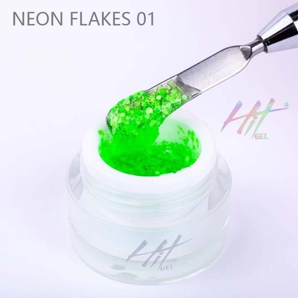 Гель-лак ТМ "HIT gel" №01 Neon flakes, цвет: салатовый, 5 мл