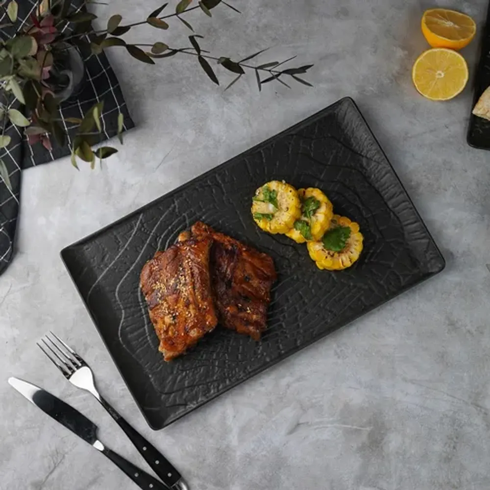 Блюдо прямоугольное 33,5*20,5 см с бортами Side Up2 Black Raw Wood P.L. Proff Cuisine [2]