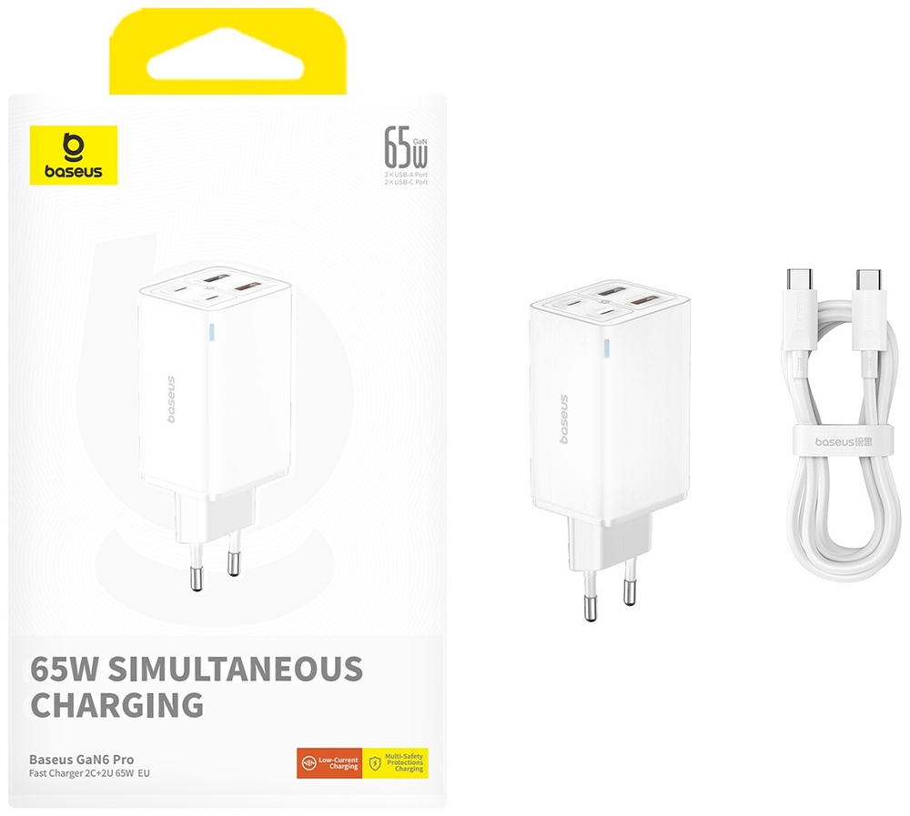 Зарядное устройство Baseus GaN6 Pro 2C+2U 65W USB Type-C, USB белый