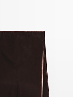 Massimo Dutti Длинная расклешенная юбка из бархата, коричневый